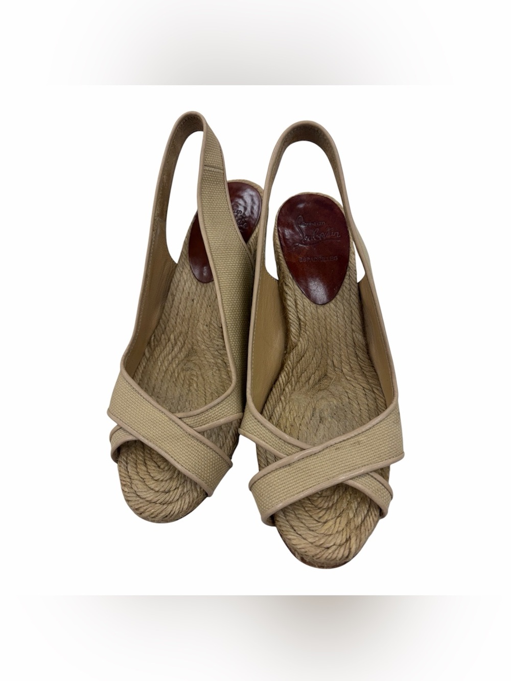 Christian Louboutin Tan Beige Slingback Espadrille Wedges
